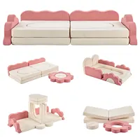 12-Piece Modular Kids Sofa All-Sponge Design Free Combination Pink-color & White Colorblock Corduroy Fabric