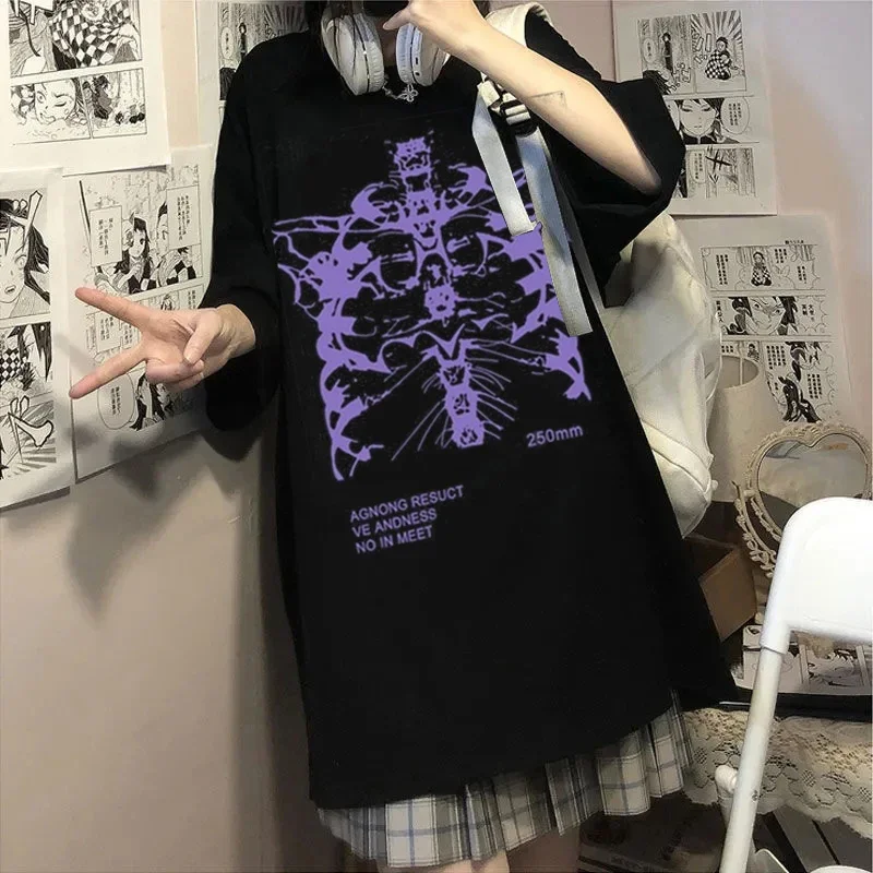 

Harajuku Skeleton Print T-shirts for Gothic Hip Hop Streetwear Men Women T Shirt Summer Black Goth Clothes Short Sleeve Tees Y2k