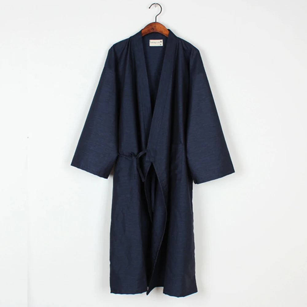 Solid Men's Japanese Kimono Yukata Robes Casual Long Sleeve Bathrobe Pajamas Cotton Home Robe Loungewear Casual Nightwear japanese pajamas summer pure cotton robes for women soft thin kimono comfortable sleeps robes spa loose home wear bath robe