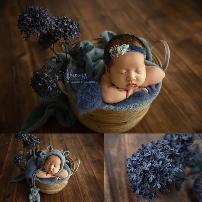 Newborn Baby Photography Props Blue Floral Posing Basket Backdrop Theme Set Fotografia Photoshoot Studio Shoot Photo Props 2021 newborn photography props flokati flower bath posing baskets background baby photoshoot accessories photo shoot backdrop