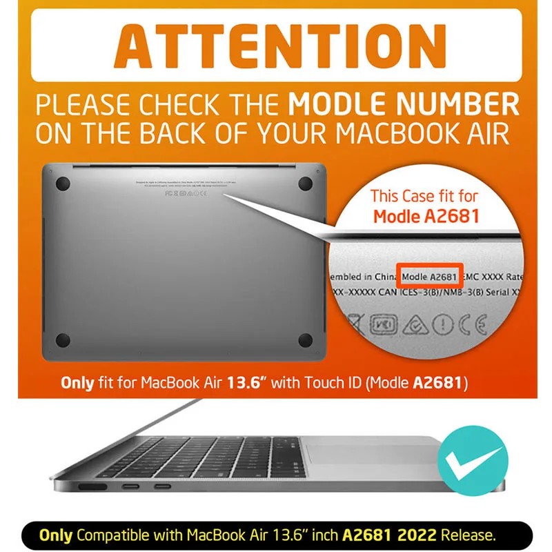 2024 Nuova copertura del computer portatile per MacBook Air 13.6 pollici M3 A3113 M2 A2681 Fonda per Mac Air 13 Guscio rigido resistente con paraurti in TPU  7