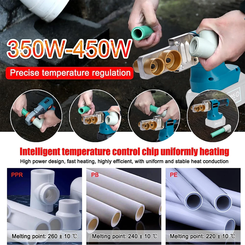 Welding Machine Water Pipe Melter 350W Digital Display Temperature Adjustment Handheld Welding Machine for Makita 18V Battery 3