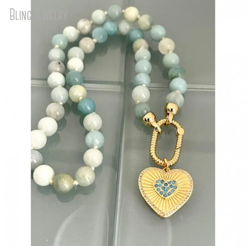 ite Bead Choker Heart Pendant Natural Stone Carabiner Screw Clasp Lock Necklace Women Love Talisman Halloween Gift Jewelry