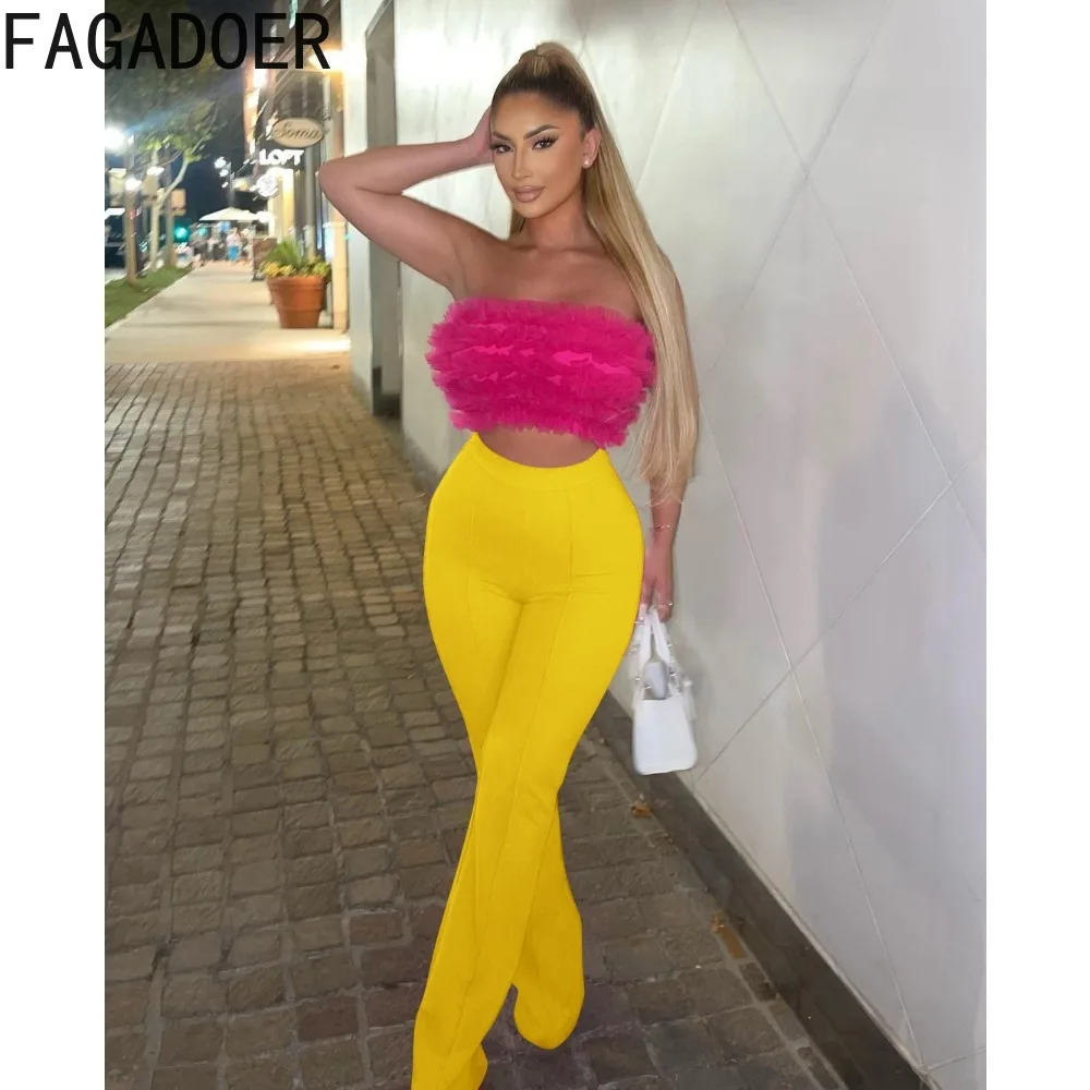 FAGADOER Autumn Casual Solid Wide Leg Pants Women High Waist Zipper Straight Trousers Elegant Office Lady Matching Bottoms 2023