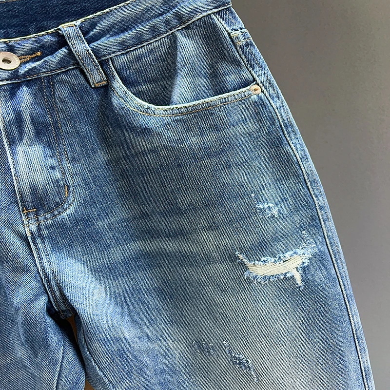 Ripped Jeans Men New Personality Fashion Vintage Blue Streetwear Baggy Denim Pants Casual Tapered Hole Frayed Trousers Male ripped jeans