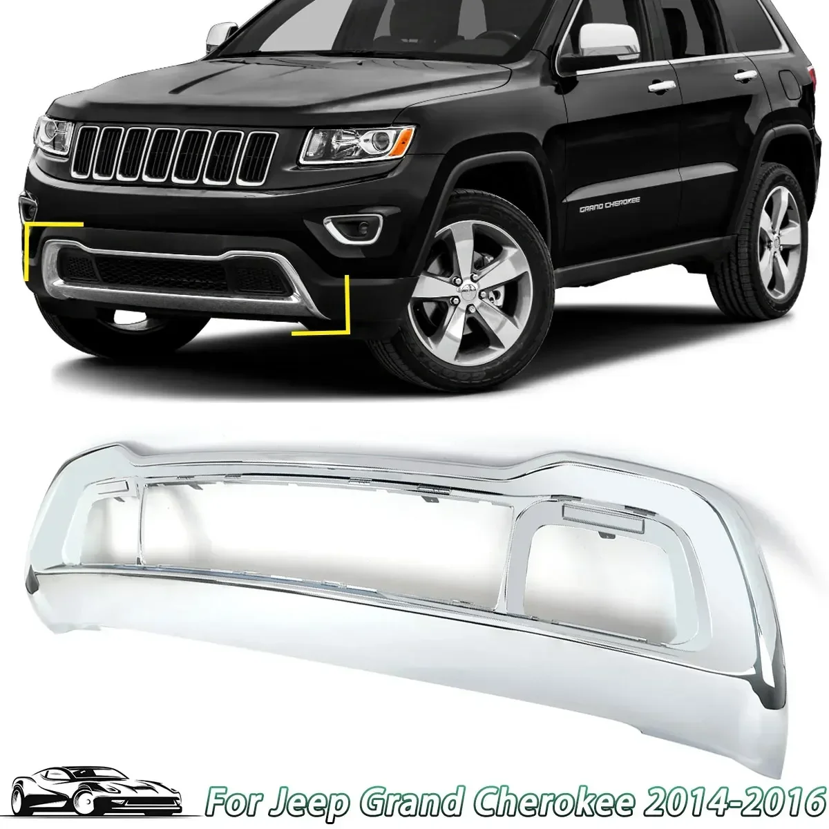 

For 2014-2016 Jeep Grand Cherokee Front Bumper Lower Chrome Grille Frame Brezel