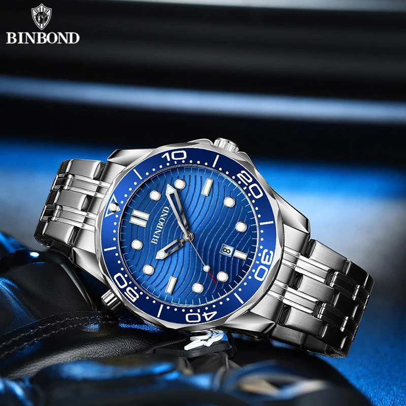 BINBOND Luxury Sea Horse Series Men's Quartz Watch - Elegant Luminous Waterproof Design