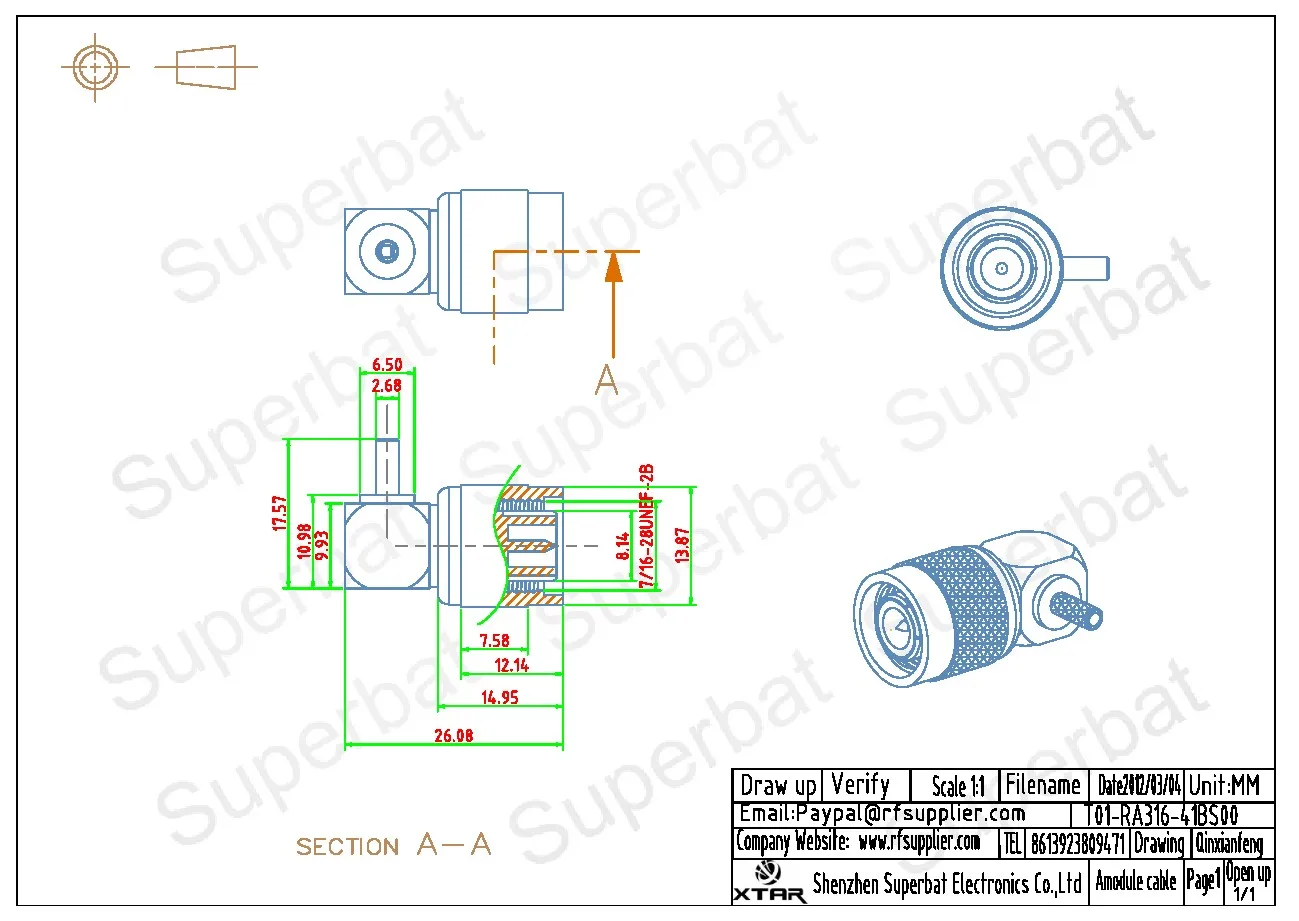 Right Angle RF Coaxial Connector for LMR100 RG316 Cable