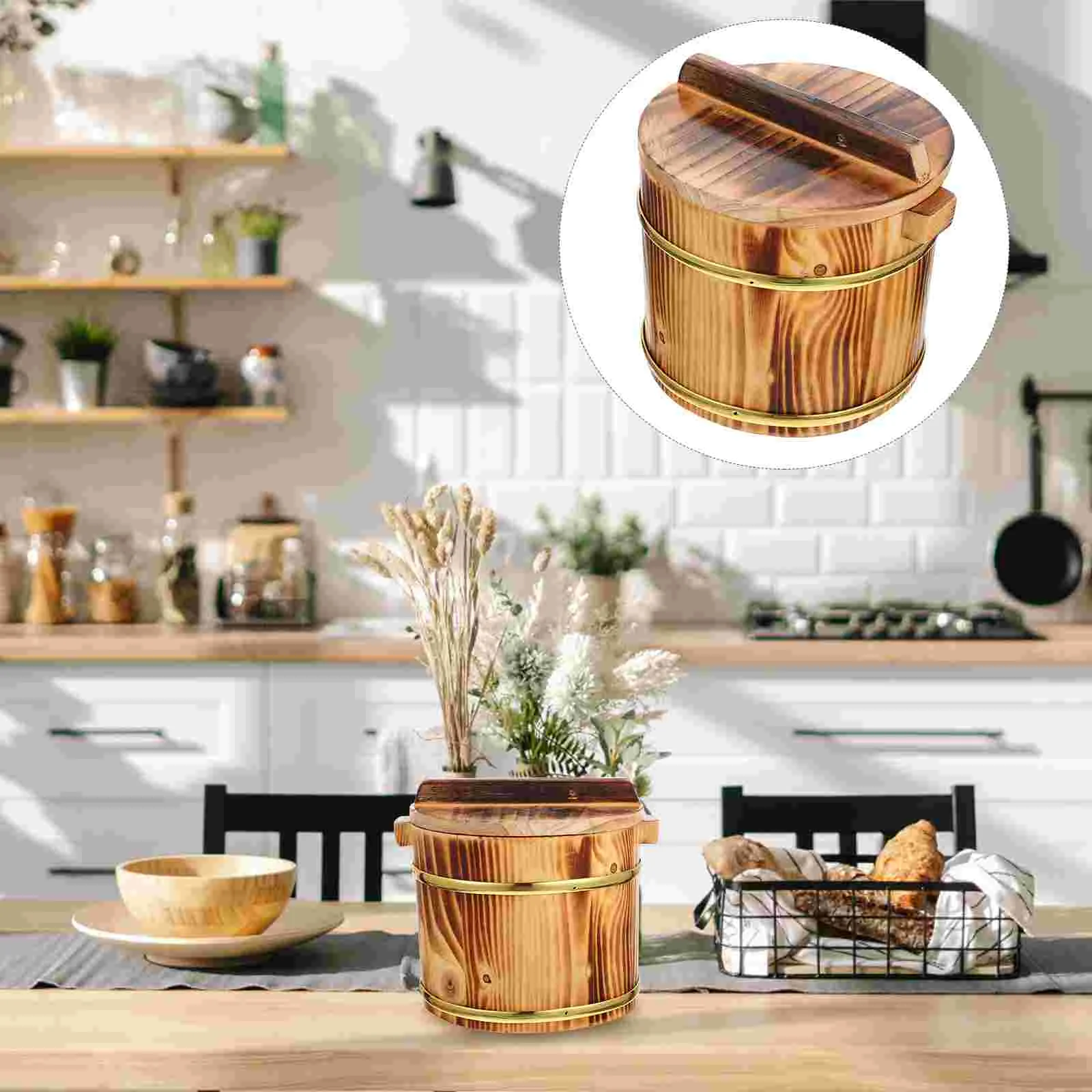 

Rice Sushi Wooden Bowl Bucket Tub Oke Hangiri Mixing Wood Box Japanese Steamer Barrel Serving Food Container Round Tray Basket