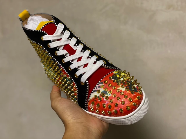 Christian Louboutin Mens Snakeskin Lou Spikes High-Top Sneakers Size 44/45  11.5