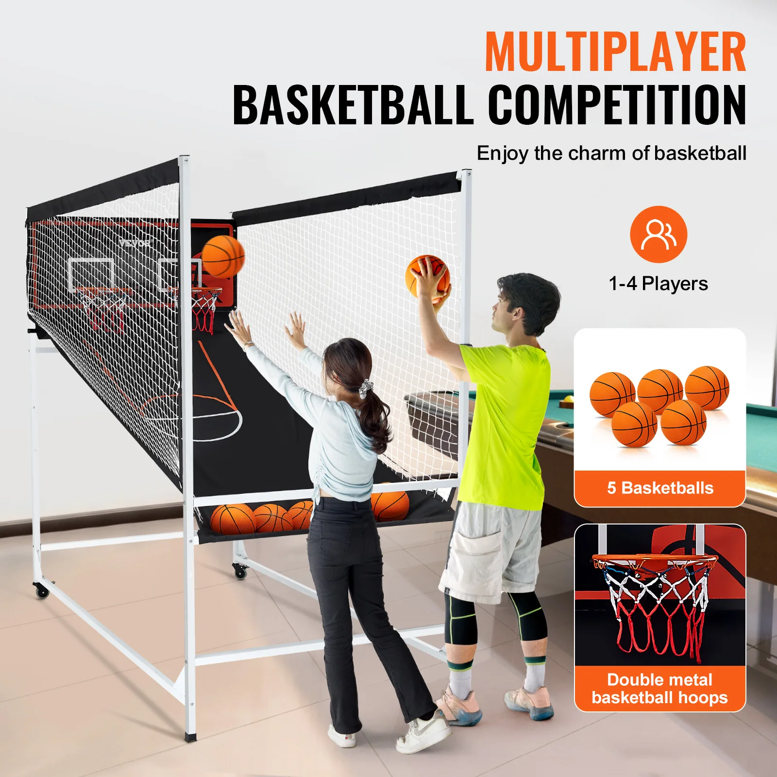 Indoor Basketball Game with Electronic Scoreboard for Kids and Adults