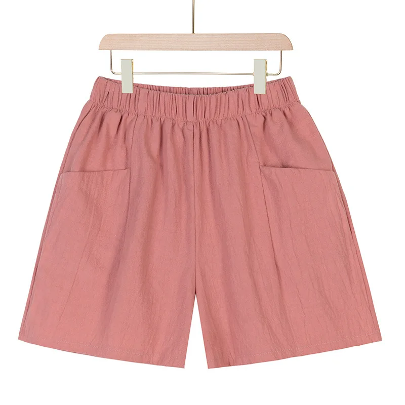 Women summer shorts Casual Solid Cotton Linen shorts elastic waist two pockets for girls Soft female shorts S-XXL  2022 birddog shorts