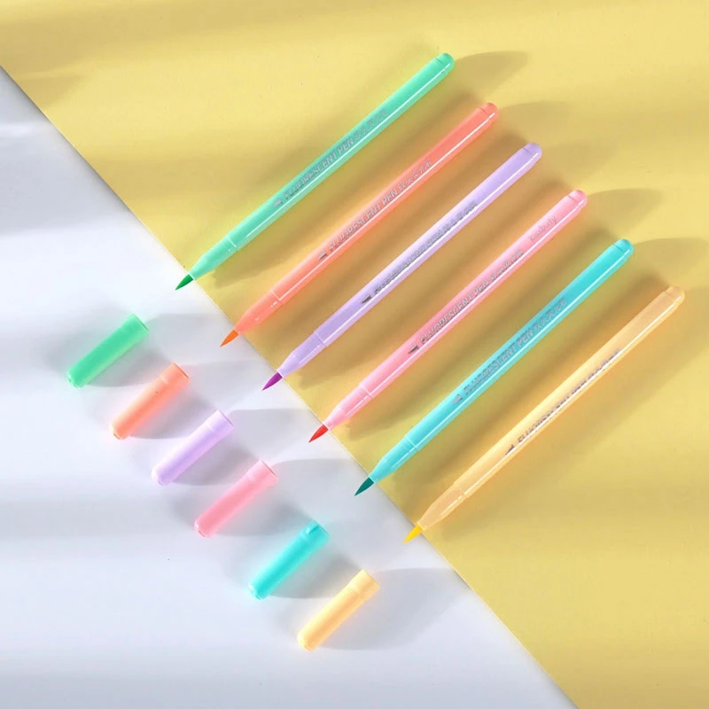 Permanent Marker Pen Marker Pens Permanent Marker Permanent Markers Pen Marker Paint Marker Pen Markers Pen Marker Pen Art Marker Pens Art Markers 6 colors Soft Brush Fluorescence Pen Set Pastel Markers Brush Set Art Color Highlighter Calligraphy pens Stationery Supplies