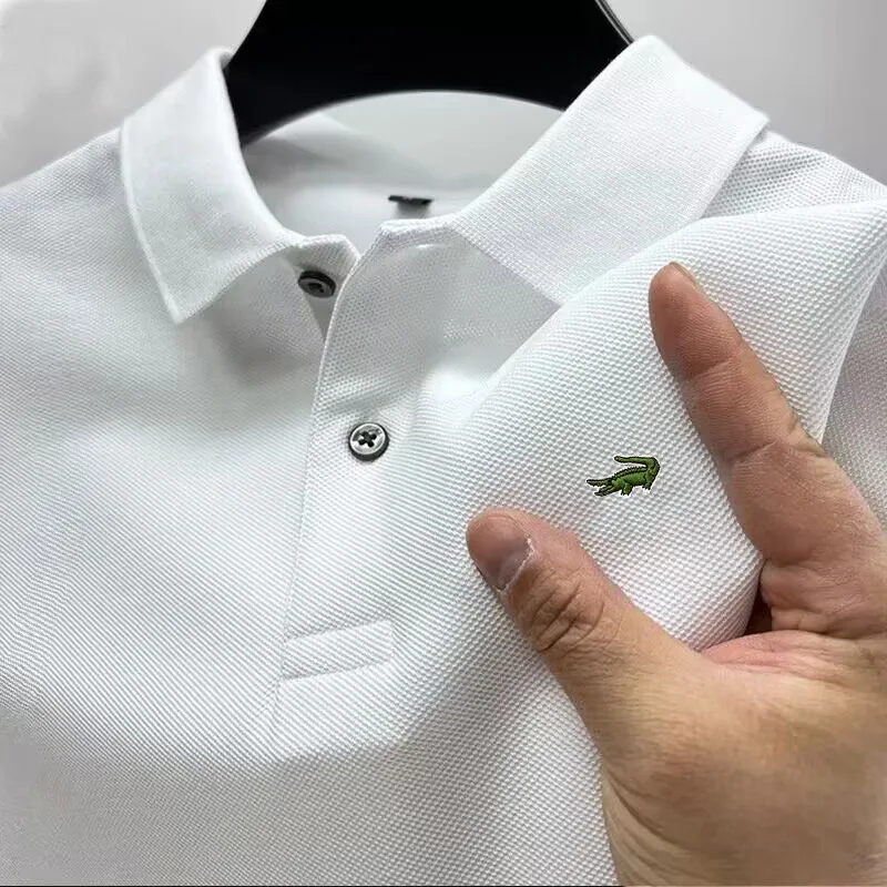 

Men's Embroidery Brand High Quality Knitted Ice Cool Polo Shirt Summer Casual Polo Collar Rib Breathable Top Short Sleeve T-shir