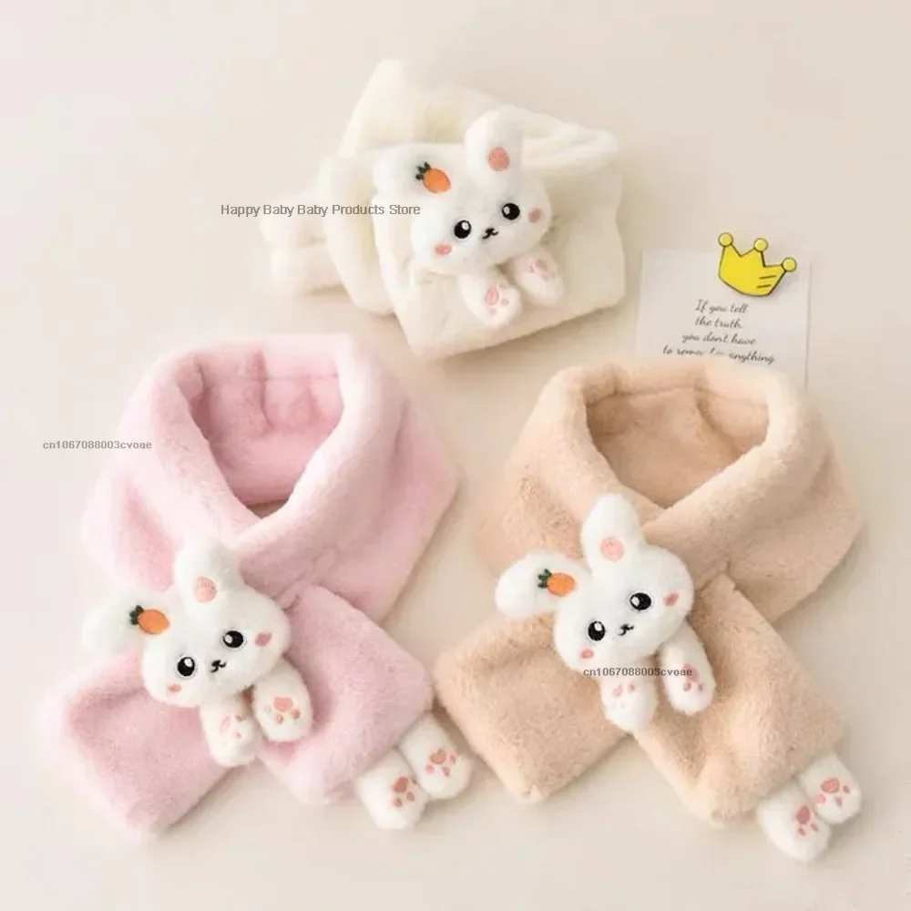 Winter Warm Plush Baby Scarf Cute Caroon Bunny Boy Girl Scarves Newborn Toddler Faux Fur Children Cross Neckerchief Baby Shawls