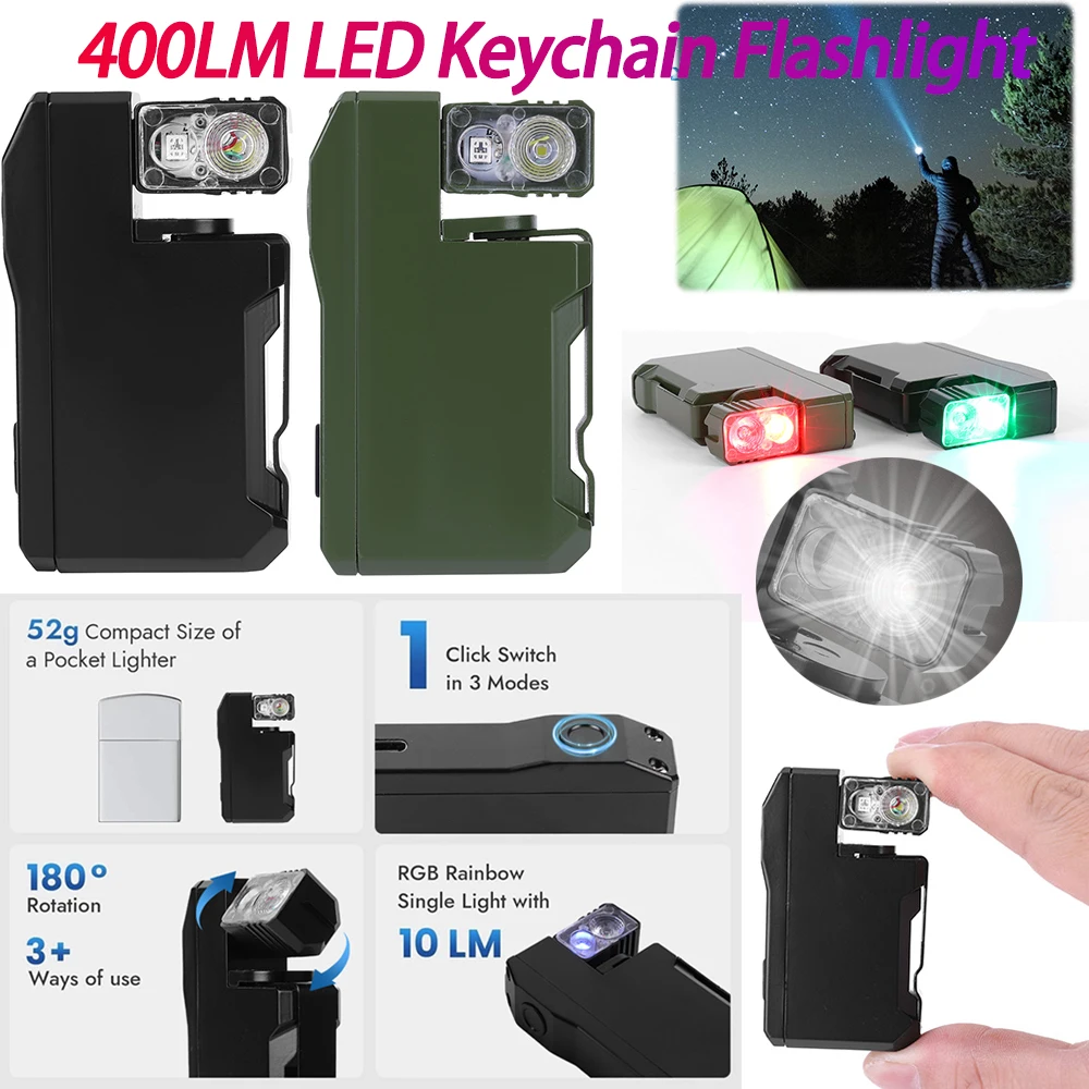 400LM LED Keychain Light Rechargeable Pocket Torch Waterproof Keychain Flashlight for Outdoor Camping