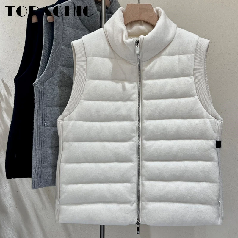 

10.26 TOPACHIC Women's Stand Collar Sleeveless Cashmere Zipper Casual Down Vest