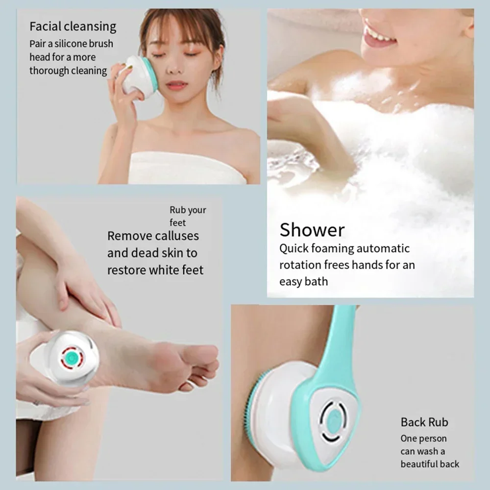 Bathroom Accessories Electric Shower Brush, Back Shower Sponge, Frosted Silicone Brush, Portable Travel Cleaning 전신건조기