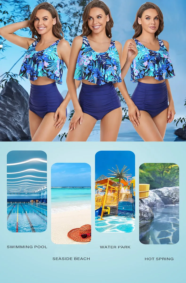 BIMEI High neckline Pocketed Swimwear Mastectomy Swimsuit015