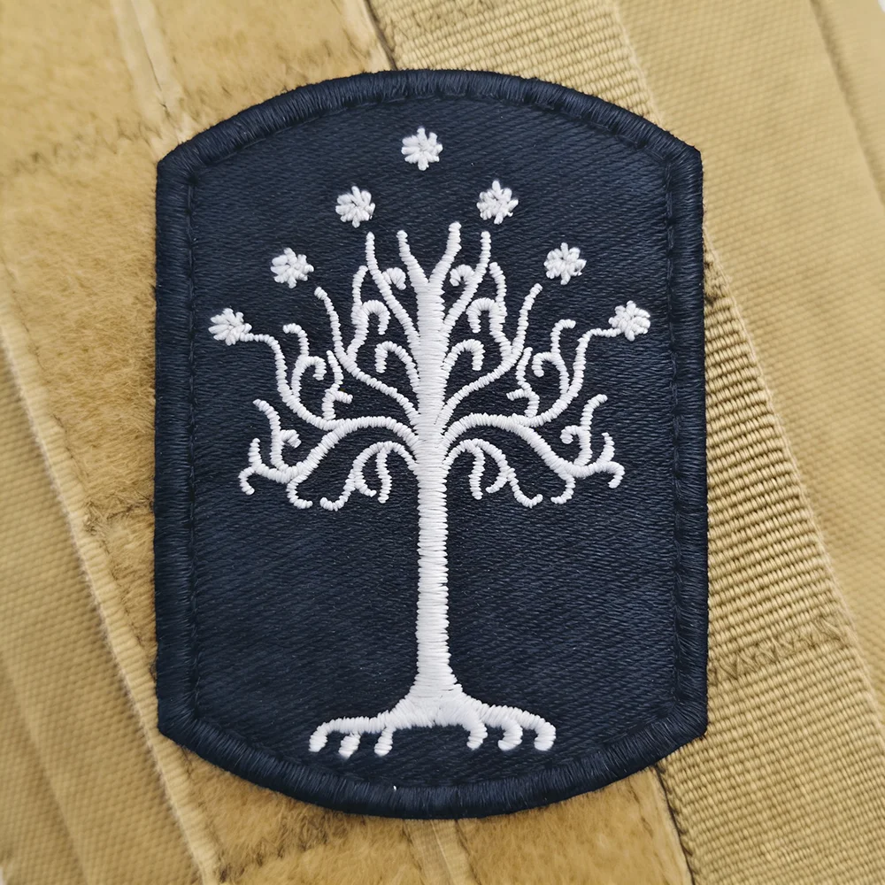 Weißer Baum von Gondor-Stickerei-Aufnäher mit Klettverschluss, Stoff-Applikation, Abzeichen-Dekor für Kleidung, Rucksack, Jack-Armband