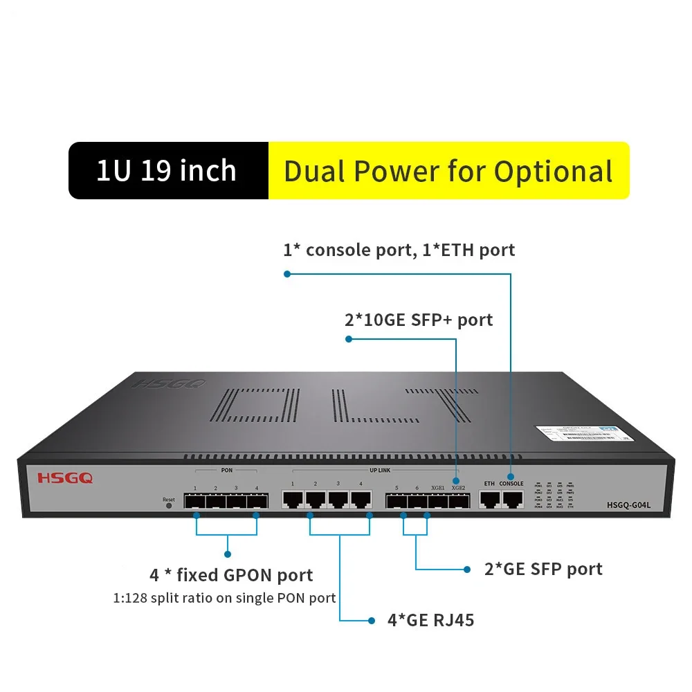 HSGQ-G04L free shipping 4 GPON OLT 4 GE RJ45 ports, 2SFP ports,  2SFP+(10GE) optical uplink ports,4 pon ports GPON OLT