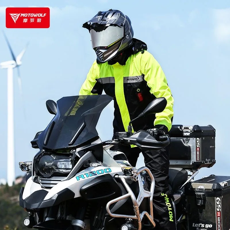 Motowolf Motorcycle Raincoat Split Set Waterproof Rain Suit Rain Clothes Carrying Reflective LED Light Quick Drying Raincoat motorcycle raincoat raincoat suit bike raincoat