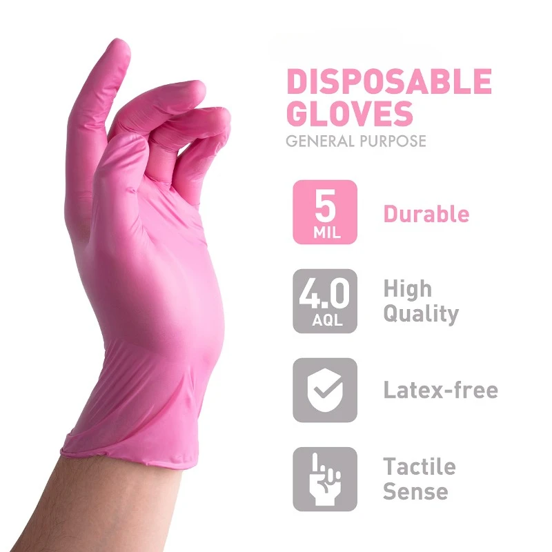 20/50/100PCS Pink Nitrile Gloves For Kitchens Gardening Cleaning Car Repair Tattoo Household Cleaning