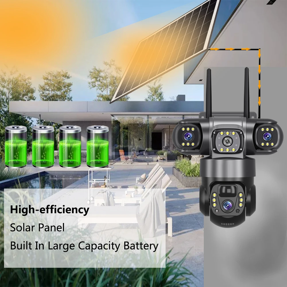 V380 Pro Tri-lens Solar Camera 4G SIM HD Night Vision 15MP CCTV