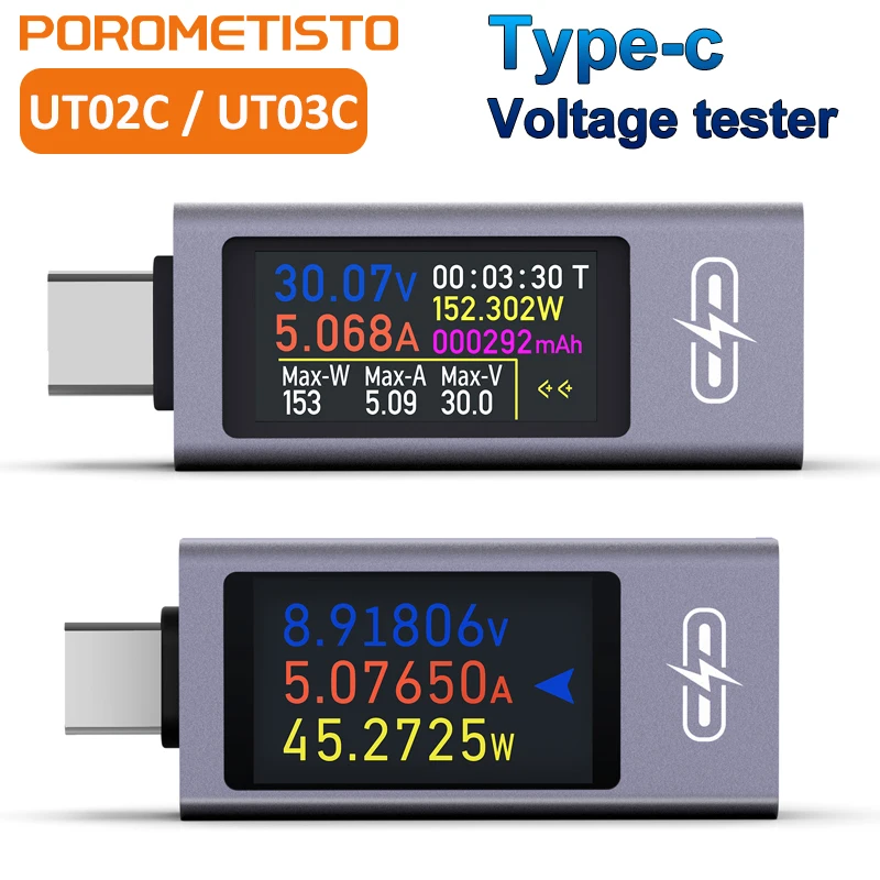 UT02C UT03C Typ-C Tester Multifunktions-Digitalanzeige DC Spannung Strom Leistungsmesser Telefon Ladetester DC 4-30V 0-12A