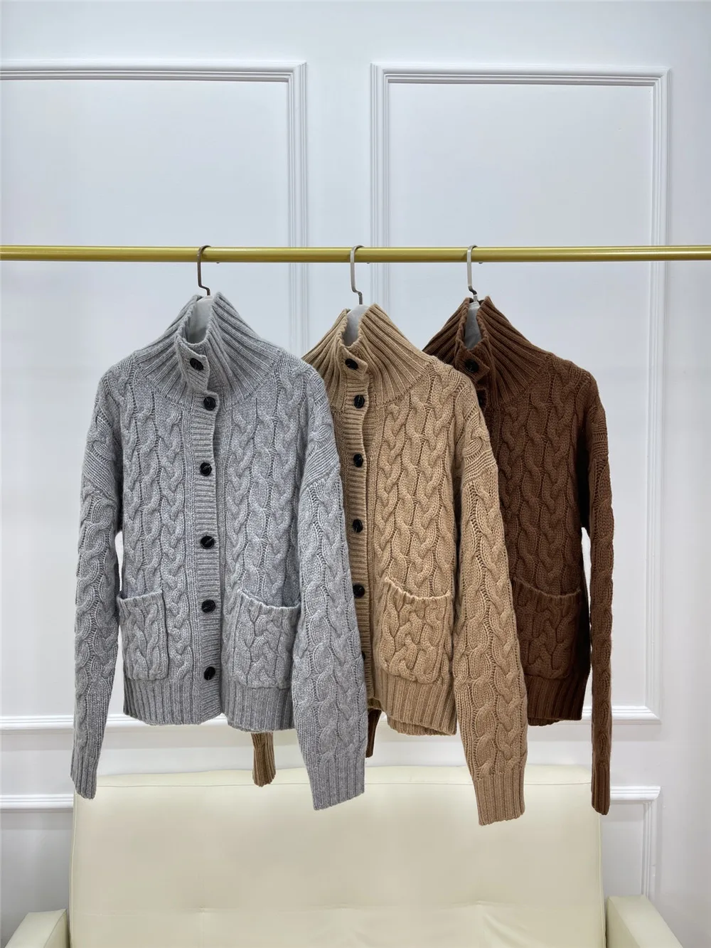

Women's Vintage Twisted Stand Collar Cardigan Sweater Winter Jacket Knitted Top L * P Fashion New