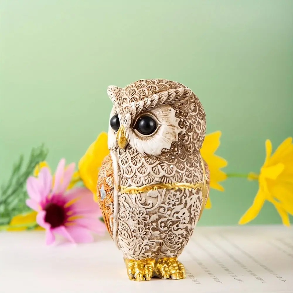 Crafts Resin Owl Statue Cute Retro Bird Miniature Figurine Vivid Desktop Ornament Home