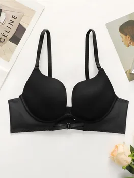 3/4 cup gathering women's black lingerie hollow sexy braissere Push Up Bra Adjustable bra straps U205