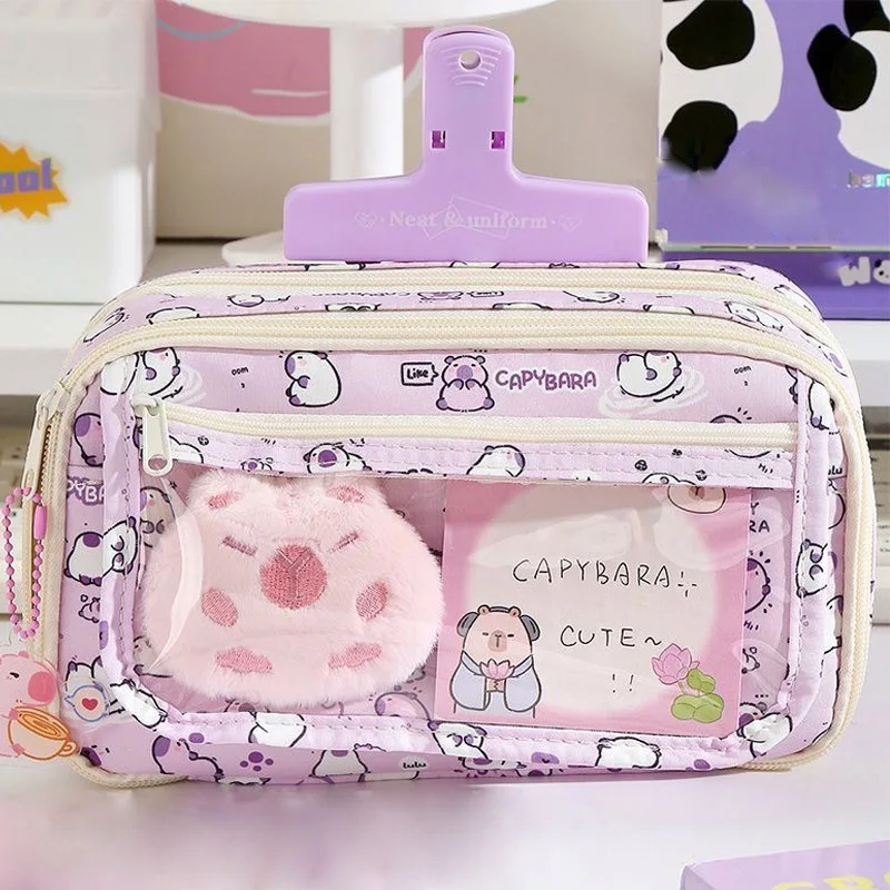 Astuccio capibara - Astuccio trasparente capibara| Astuccio per matite capibara | Astuccio per matite con bocca ad ampia apertura per bambini Astuccio per penne multistrato Cancelleria Cosmetici