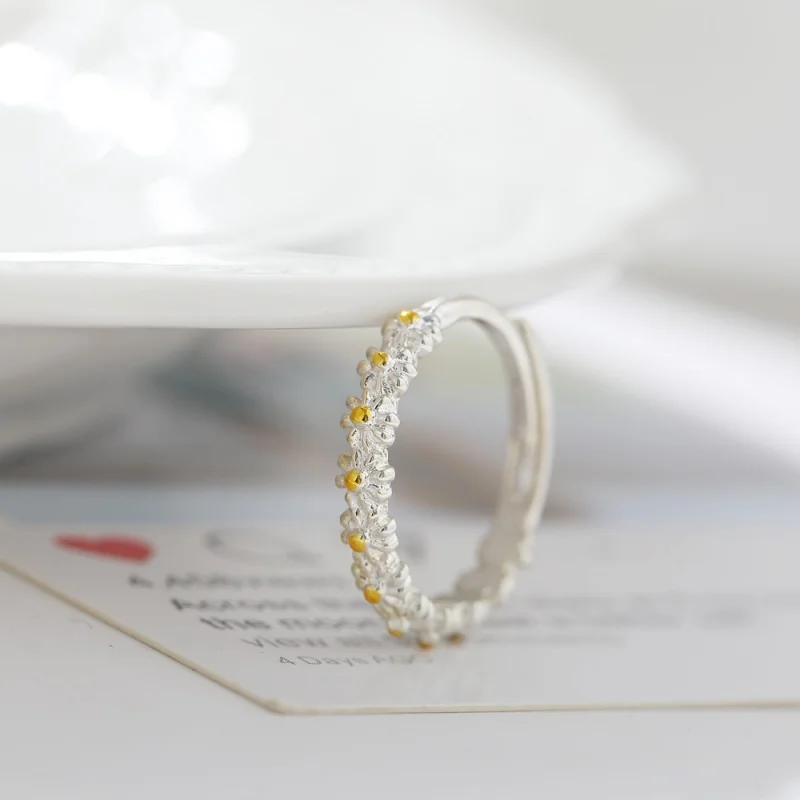 Sweet Daisy Flower Rings for Women Open Adjustable Ring Electroplating Cuff wedding rings finger rings engagement rings crystal rings Wedding Engagement Rings Jewelry Gift