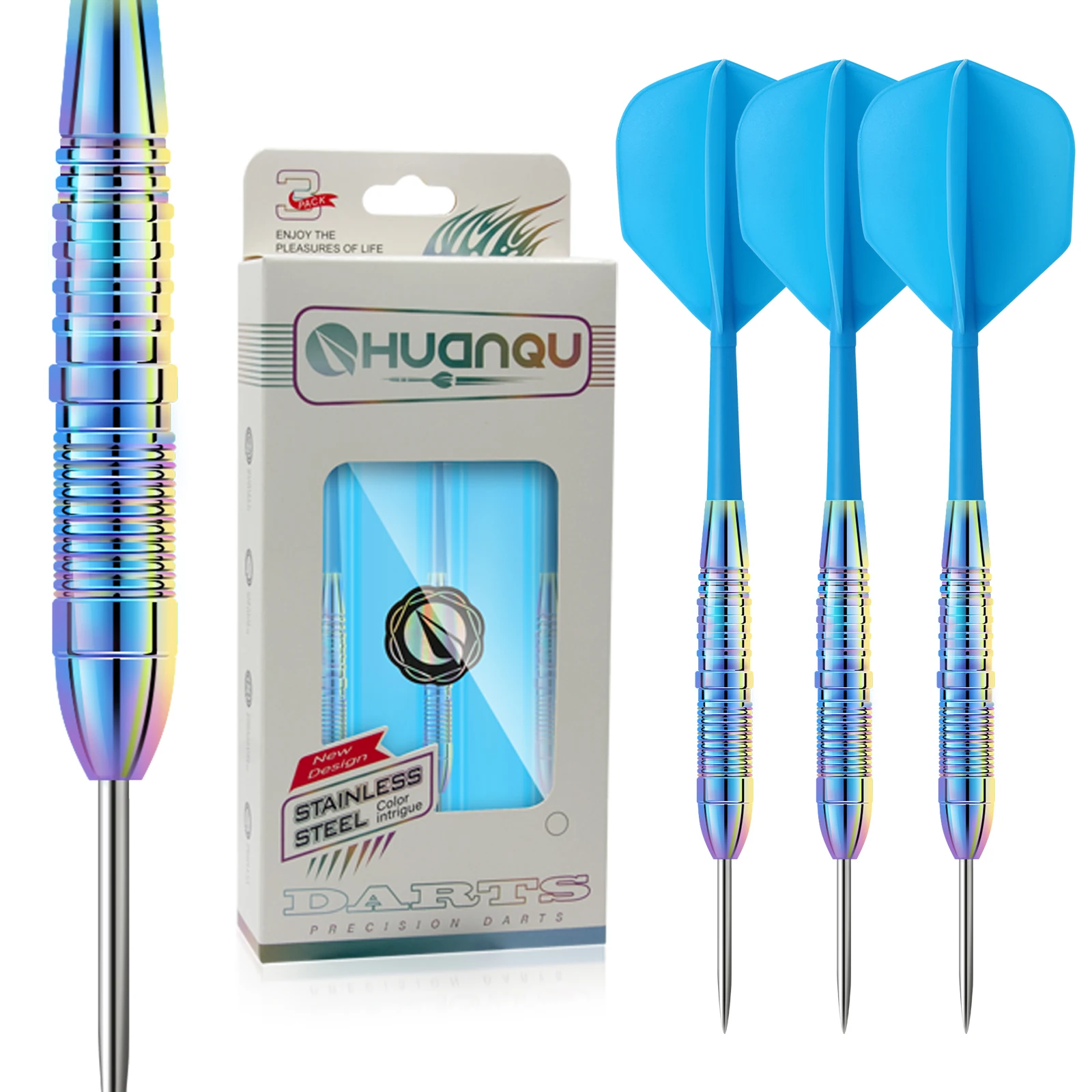 Huanqu 23g Stainless Steel Professional Set, Blue-Purple, High Quality, Includes Extra Shafts Dart Flights, Home, Bar,_voghion.com