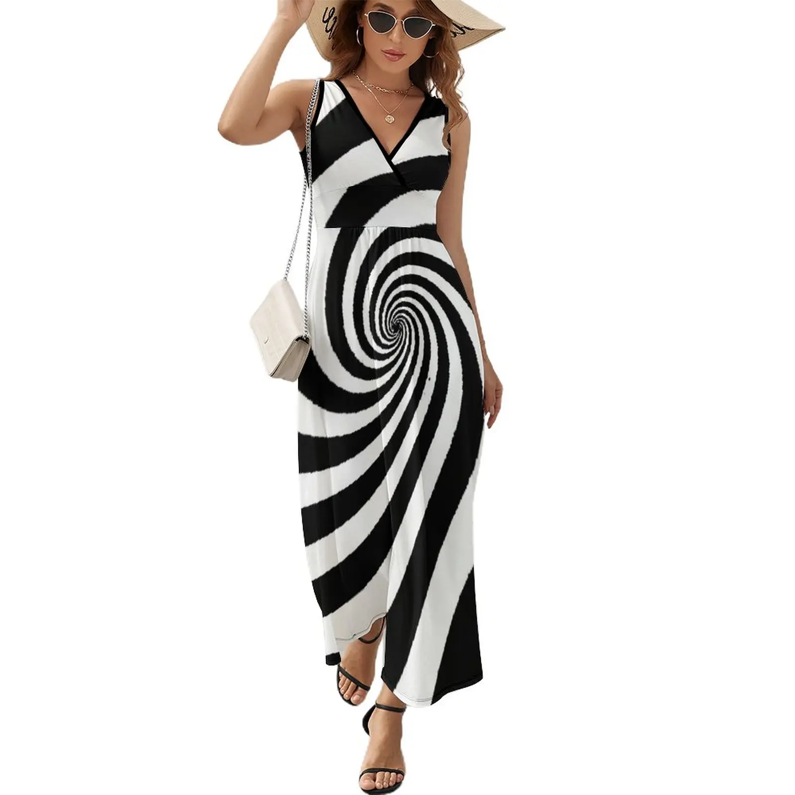 

Black & White Hypnosis Swirl Sleeveless Dress beach dresses elegant and pretty women's dresses