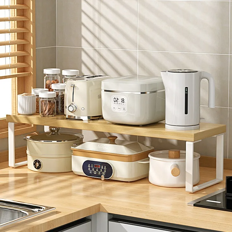 ห้องครัวเดสก์ท็อปชั้นวาง Layered Storage Partition Rack ชั้นวางขนาดเล็กสําหรับจัดเก็บจานเครื่องปรุงรสในตู้ Home Organisation 1