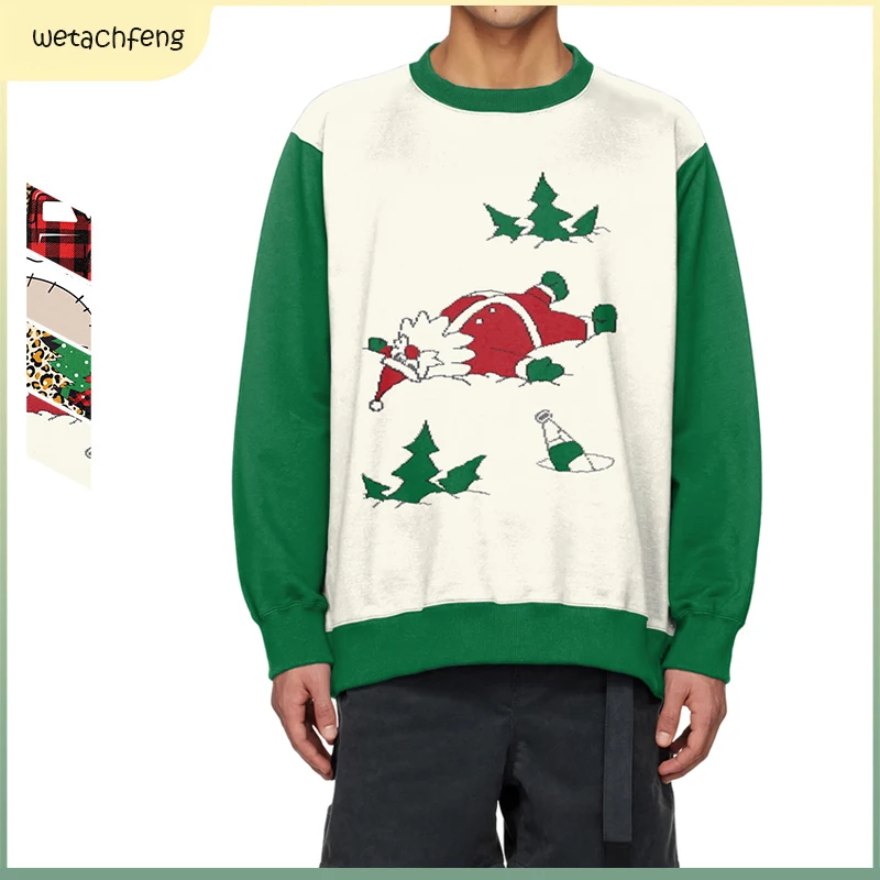 

2023 Fashion White Green Men Ugly Christmas Sweaters Funny Novelty Santa Christmas Sweatshirts Unisex Home Party New Year Tops