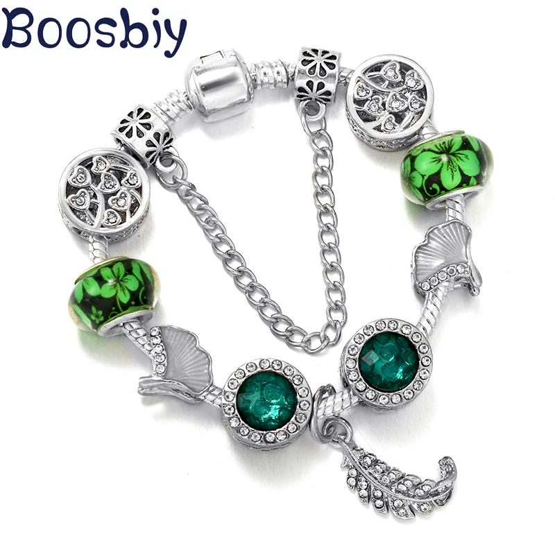 

Green Leaves & White Ginkgo Leaves Charms Bracelet With Heart Pendants Fit Jewelry Bracelet For Women Fashion Brand Gift New