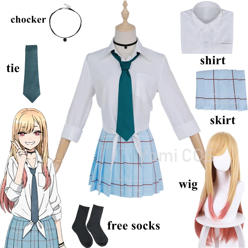 

Anime My Dress Up Darling Marin Kitagawa Cosplay Costume School Uniform Skirt Outfits Halloween Carnival Suit JK Kawaii with Wig