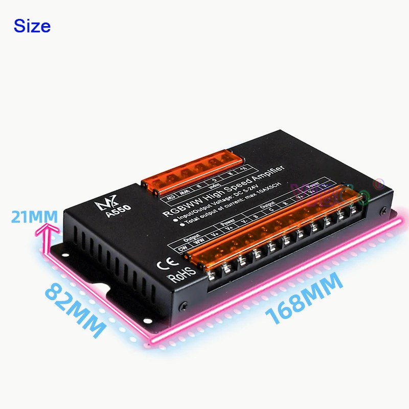 5V-24V 12V RGBWW Led Power Repeater 12V 10A*5CH 50A 5 Channels High Speed Signal Amplifier for 5 in 1 RGB+CCT LED Strip,modules