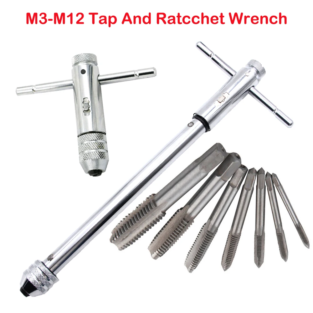 M3M12 Tap Wrench Adjustable Ratchet Spanner T Shaped Lengthened Taps