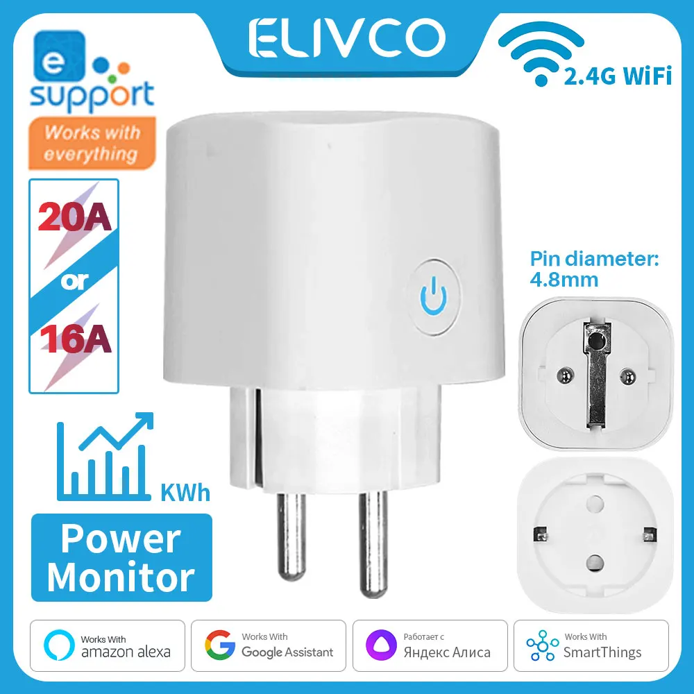 eWelink 16A,20A Smart Plug WiFi Socket EU Power Monitoring Timing Function  Works With Alexa, Google Home, Alice, SmartThimgs