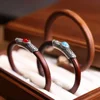 Natural Chicken Blood Vine Adjustable Bangles Vintage Couple Set Cat's Eye Stone Opening Knotless Wooden  Party Jewelry 1