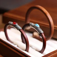 Natural Chicken Blood Vine Adjustable Bangles Vintage Couple Set Cat's Eye Stone Opening Knotless Wooden  Party Jewelry 1