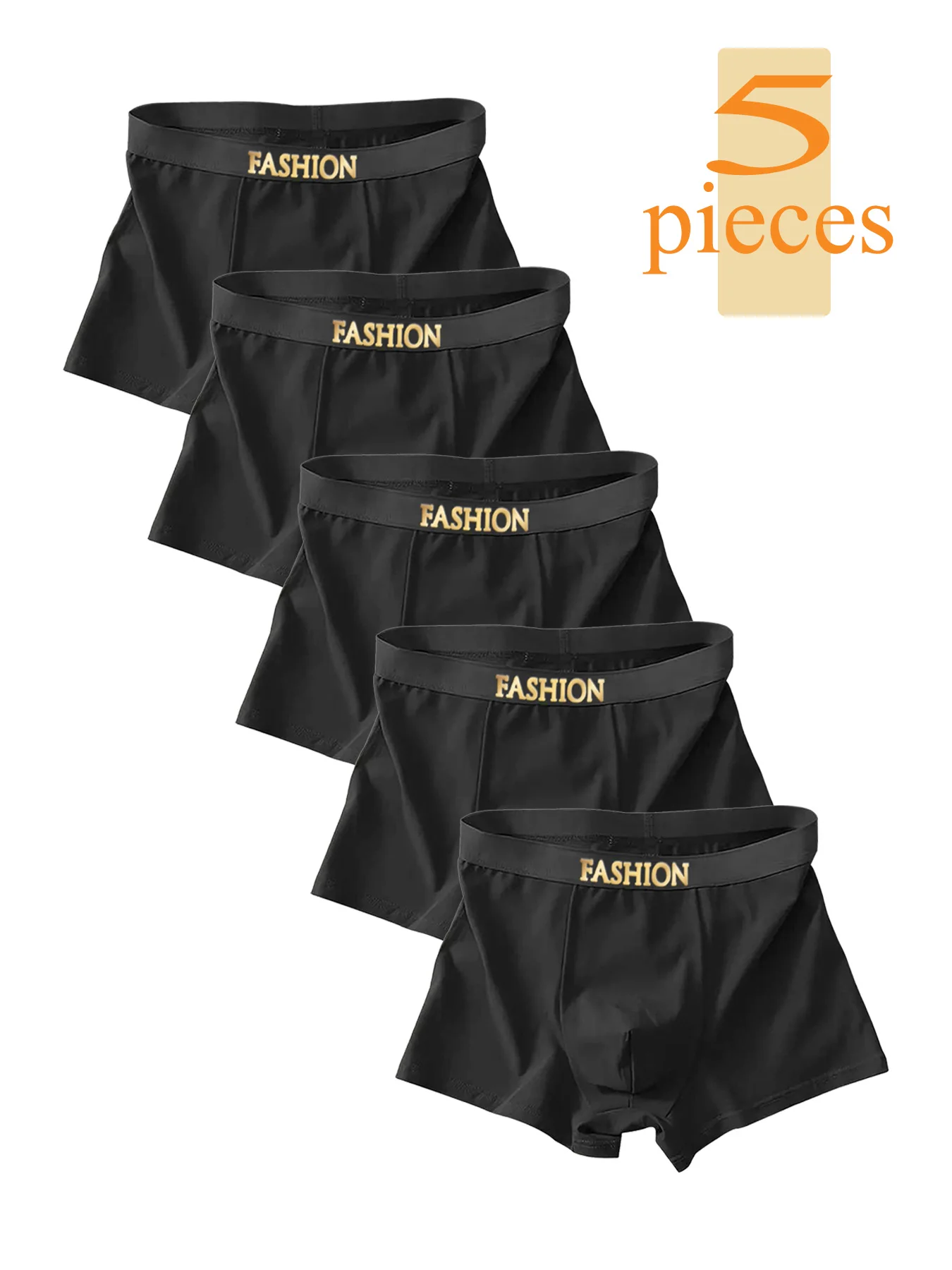 "5-piece set!" A set of men's trendy underwear with black letters, a sporty, elastic, comfortable and breathable waist and head