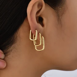 Gold Color Metal Geometric Square Hoop Earring for Women Minimalist Small Circle Huggies Ear Buckle Punk Jewelry 2022 New Trendy