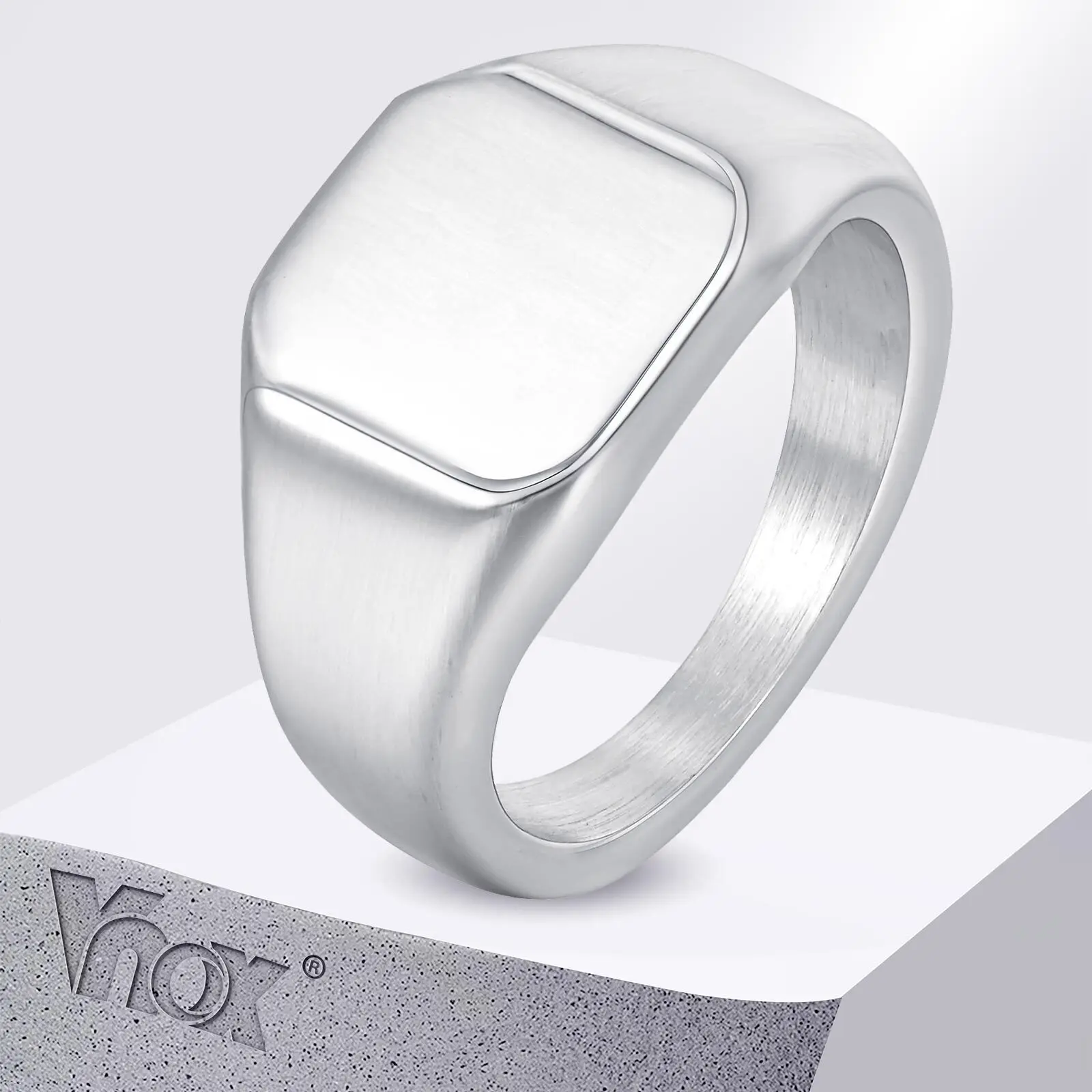 Vnox Brushed Square Signet Ring, Stainless Steel 11.8mm Wide Band for Men, Size 7-12 Chunky Finger Ring Anniversary Gift for Him 1