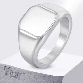Vnox Brushed Square Signet Ring, Stainless Steel 11.8mm Wide Band for Men, Size 7-12 Chunky Finger Ring Anniversary Gift for Him 1