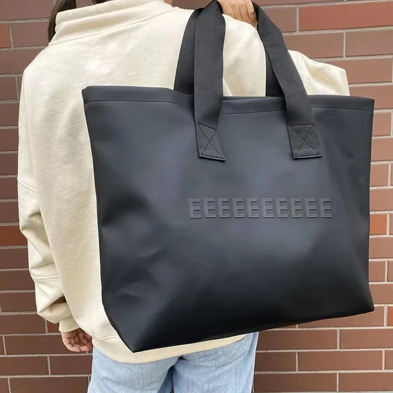 Fashion Brand Double Line Men's Handbag Luxury Design Embossed Letter Waterproof Tote Bag Women's Large Capacity Shopping Bag